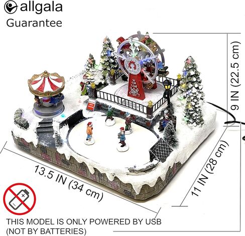 تمثال صغير لبيت عيد الميلاد مصنوع من مادة البوليريسين من Allgala مع مصدر طاقة كابل USB - نافورة في وسط المدينة - XH93438 in Kuwait