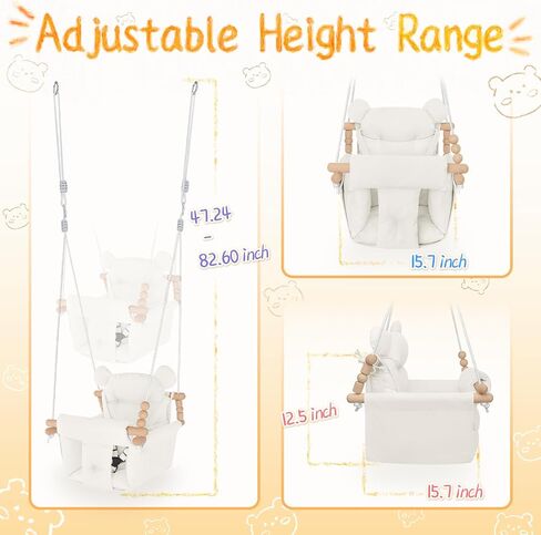 Baby Swing Outdoor Indoor, Secure Canvas Baby Swing,Wooden Baby Hanging Swing for Infant,Toddler Swing Seat,3-Point Adjustable Safety Harness,Mounting Hardware Included,Gift for Baby Boys Girls,Grey in Saudi Arabia