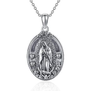 YAFEINI Virgen De Guadalupe Necklace 925 Sterling Silver Mother Mary Necklace Virgencita Jewelry Thanksgiving Day Gifts for Women