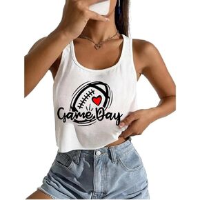 Game Day Shirt Women's Sexy Football Crop Tank Vintage Shirt Sport Season Sleeveless Tee Tops