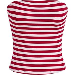 Milumia Women Striped Tube Tops Strapless Tanks Sleeveless Fitted Shirts Bandeau Tops