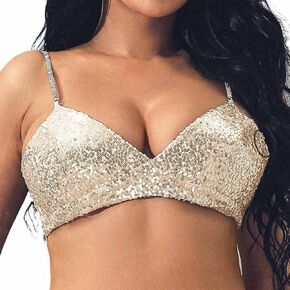 LUDRESS Sequins Sexy Tank Sleeveless Tie up Bra Glitter Crop Top Party Rhinestone Straps Tank Top Club Sparky Rave Bra Top