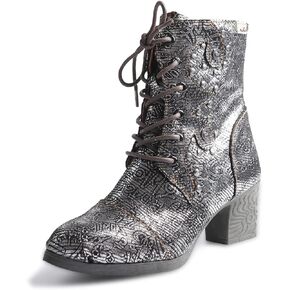 TMA EYES Abstract Studded Lace-up and Zipper Women's Leather Boots