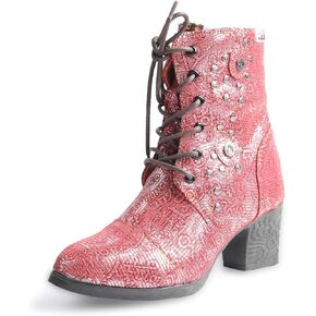 TMA EYES Abstract Studded Lace-up and Zipper Women's Leather Boots