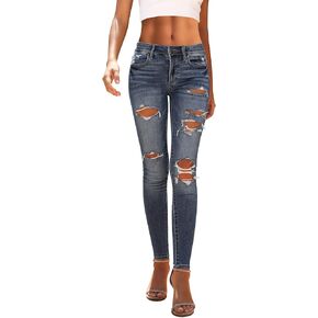OFLUCK Women's Stretch Ripped Jeans High Rise Stretch Skinny Denim Jeans with Hole in Kuwait
