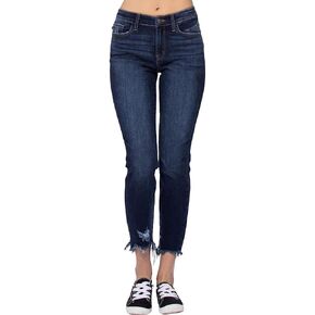 Judy Blue Womens Mid-Rise Slim Fit Destroyed Hem Denim Jeans (Style 82322)