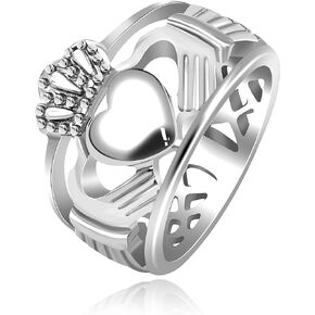 Uloveido Traditional Stainless Steel Claddagh Celtic Ring Hands Holding Heart Friendship and Love Crown Ring for Men Women Y1729
