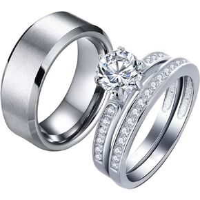 Couple Rings His Her Wedding Ring Sets Matching Rings White Gold Plated AAA CZ Ring Titanium Men Ring