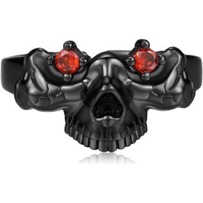 lotus & leaf Skull Rings 925 Sterling Silver Gothic Skull Adjustable Ring Halloween Jewelry Gift for Men Women