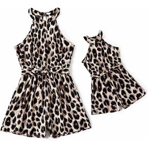PATPAT Mommy and Me Matching Set Allover Flower Print Halter Neck Tank Romper One-Piece Jumpsuits