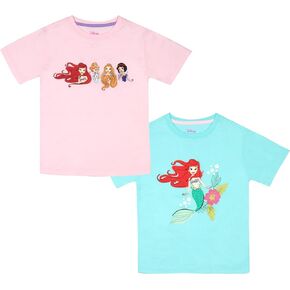 Disney Princesses and Winnie The Pooh Girls 2-Pack Short Sleeve T-Shirt Bundle Sets for Kids