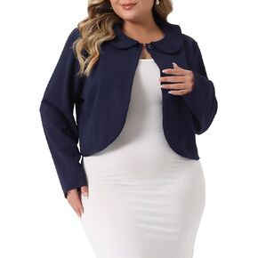 Agnes Orinda Plus Size Bolero Shrug Cardigan for Women Long Sleeve Doll Collars Peter Pan Collar Crop Jackets
