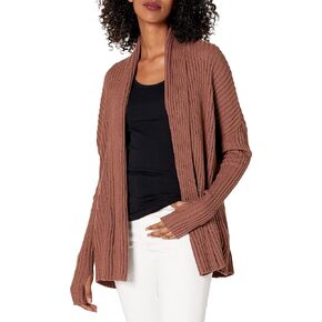 Cable Stitch Women's Long-Sleeve Rib-Knit Cardigan with Thumbhole - Open Front Oversized Loose Sweater Coat