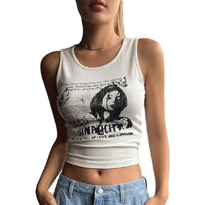 SOLY HUX Women's Y2k Graphic Crop Tank Top Letter Figure Print Sleeveless Round Neck Tops