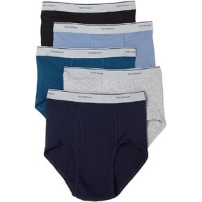 Fruit of the Loom 5 Pk Men's Briefs Stripe/Solid Whit Fashion Plush-Backed Waistband