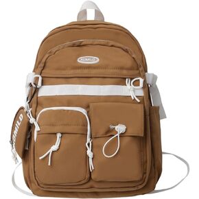 2024 Preppy Backpack with Coin Purse Y2k Japanese Harajuku Backpack Aesthetic Cool College Daypack Fit 15.6" Laptop (Black,One Size)