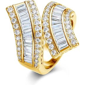 OPOMOMO 18K Gold Plated Baguette Cubic Zirconia Wide Band Cocktail Rings, Double-Band Curved Eternity Ring Unisex Adults (8.5), Brass, Cubic Zirconia in Kuwait