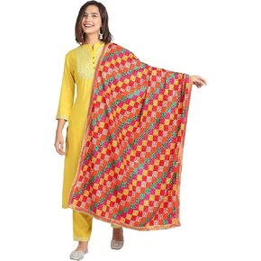 Zamour Women's Phulkari Punjabi Embroidery Dupatta Chiffon in Kuwait