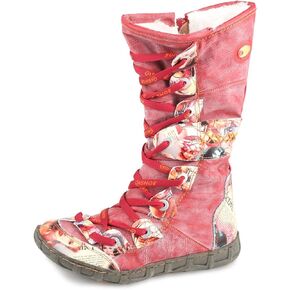 CHSHOER Washed Contrast-Stitch Lace Eyes Side Zipper Women's Snow Boots