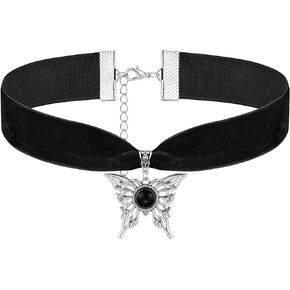 Gopbrer Black Choker with Butterfly Pendant, Gothic Velvet Choker Necklace, Goth Punk Emo Vintage Pendant Necklace for Women