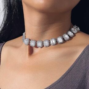 JONKY Crystal Choker Necklace Silver Rhinestone Necklaces Sparkly Neck Chain Wedding Neck Jewelry for Women and Girls