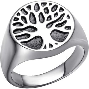 SINLEO Men's Stainless Steel Vintage Tree of Life Signet Ring Silver Gold Tone High Polished