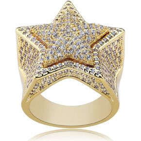 Men's Ring 5A+ Cubic Zircon 5 Point Star Ring Plated 18k Gold/White Gold Hip Hop Men and Women Ring