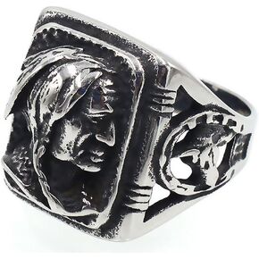 Mens Vintage Classic Stainless Steel Ring Biker Native American Indian Women Head Rings Silver Black Band