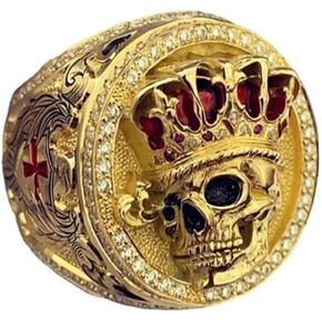 Awmnjtmgpw 18K gold crown full diamond unique skull crown skull with diamond dripping oil temperament cubic zircon ring men's fashion birthday party wedding engagement ring size 6-10 (Size 7)