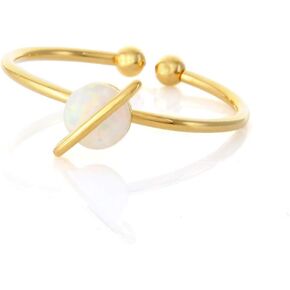 White Opal Planet Ring Plated Brass Adjustable Size