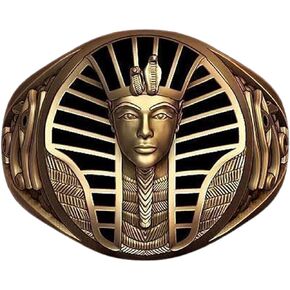 MayiaHey Pharaoh Ring, Eye of Horus Ring for Men, Ancient Egyptian Pharaoh Head Ring Pharaoh Jewelry, Retro Pharaoh Horus Eye Ring Hip Hop Gold Pharaoh Band Ring Punk Cross Ring for Boys