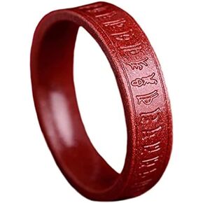 JUNTEN Men's Women's Feng Shui Cinnabar Ring Buddhist Mantra Om Mani Padme Hum Mantra Rings Good Luck Wealth Amulet Ring