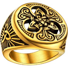 U7 Men's Celtic Knot Ring Stainless Steel 18K Gold Plated Crow Ring, Raven Rings Signet Rings for Men