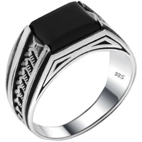 Solid 925 Sterling Silver Onyx Stone Turkish Handmade Luxury Arrow Design Ring for Men