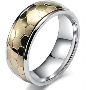 Spinner Ring for Men,Gold Steel Black Blue Titanium Steel Ring,Personalized Geometric Plain Polished Ring,Size 8-13(8mm width)