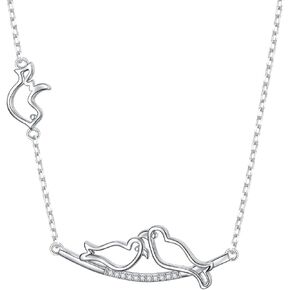 Ladytree S925 Sterling Silver Dainty Simple Animal 3 Birds Mother and Child CZ Choker Necklace,Rolo Chain,16+2 inches, Sterling Silver, Cubic Zirconia in Kuwait