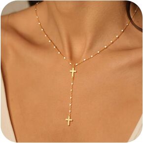 Cross Necklace for Women14K Gold Plated Cross Pendant Necklace Dainty Layered Gold Chain Necklace Simple Cute Necklaces for Women Trendy Gold Jewelry Gifts for Women Girls