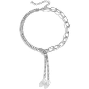 JWICOS Gold Layered Paperclip Cuban Chunky Chain Necklace Simple Pearl Pendant Choker Necklace Boho Necklace for Women and Girls