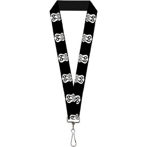 Buckle-Down Lanyard-1.0"-Route 66 Highway Sign Repeat Black/White