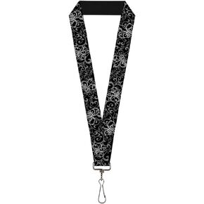 Buckle-Down Lanyard-1.0"-Fleur-de-lis Outline W/Filigree Black/Gray