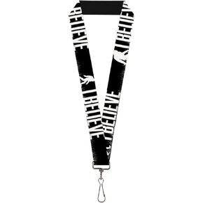 Buckle-Down Lanyard-1.0"-Bigfoot Silhouette I Believe Black/Gray/WHI