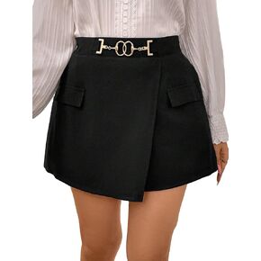 MakeMeChic Women's Plus Size Skirt Asymmetrical Hem Elastic High Waisted Split Skorts Shorts