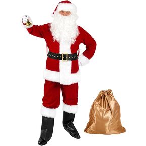 VAPICK Santa Claus Costume for Men 11pc. Santa Suit Adult Christmas Costume