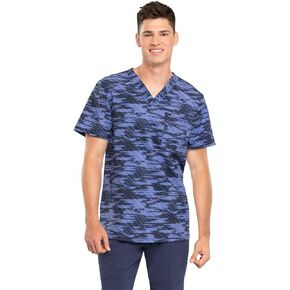 Infinity Men's Printed V-Neck Scrub Top with One Chest Pocket with Grommet Detail CK902