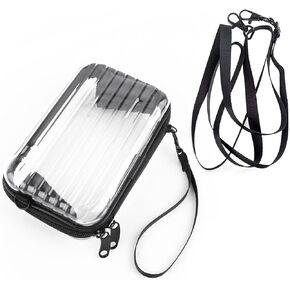 Framendino, Silver Hard Shell Cosmetics Case Carrying Hard Bag for Toiletry Mini Cross Body Bag with Detachable Grip Rope and Shoulder Strap for Women