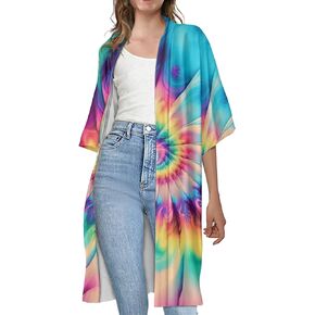 Women's Oil Painting Printed Long Open Front Van Gogh Cardigan Coats Outerwear