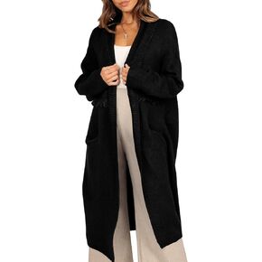 سترة نسائية من Langwyqu مفتوحة من الأمام ومزودة بشراشيب وأكمام طويلة للخريف سترة فضفاضة خارجية مع جيوب in Kuwait