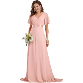Ever-Pretty Women's V Neck Short Sleeves A Line Chiffon Long Formal Dresses 09890