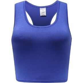 OThread & Co. Women's Basic Crop Tops Stretchy Casual Scoop Neck Racerback Sports Crop Tank Top