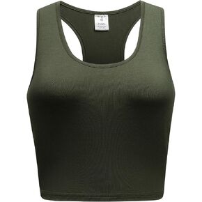 OThread & Co. Women's Basic Crop Tops Stretchy Casual Scoop Neck Racerback Sports Crop Tank Top in Kuwait